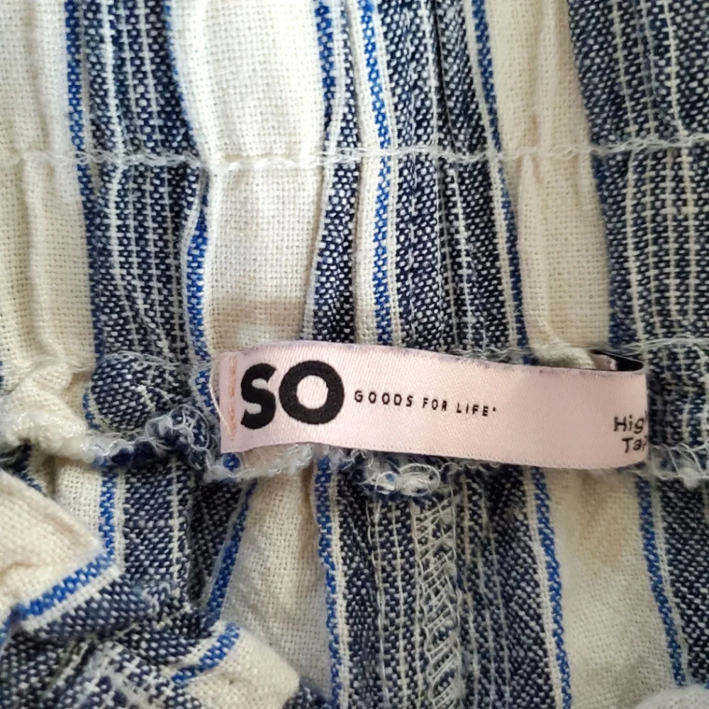 High Rise Blue & Ivory Stripe Linen  High-Rise Pant Tapered - Size XS - Picture 8 of 9